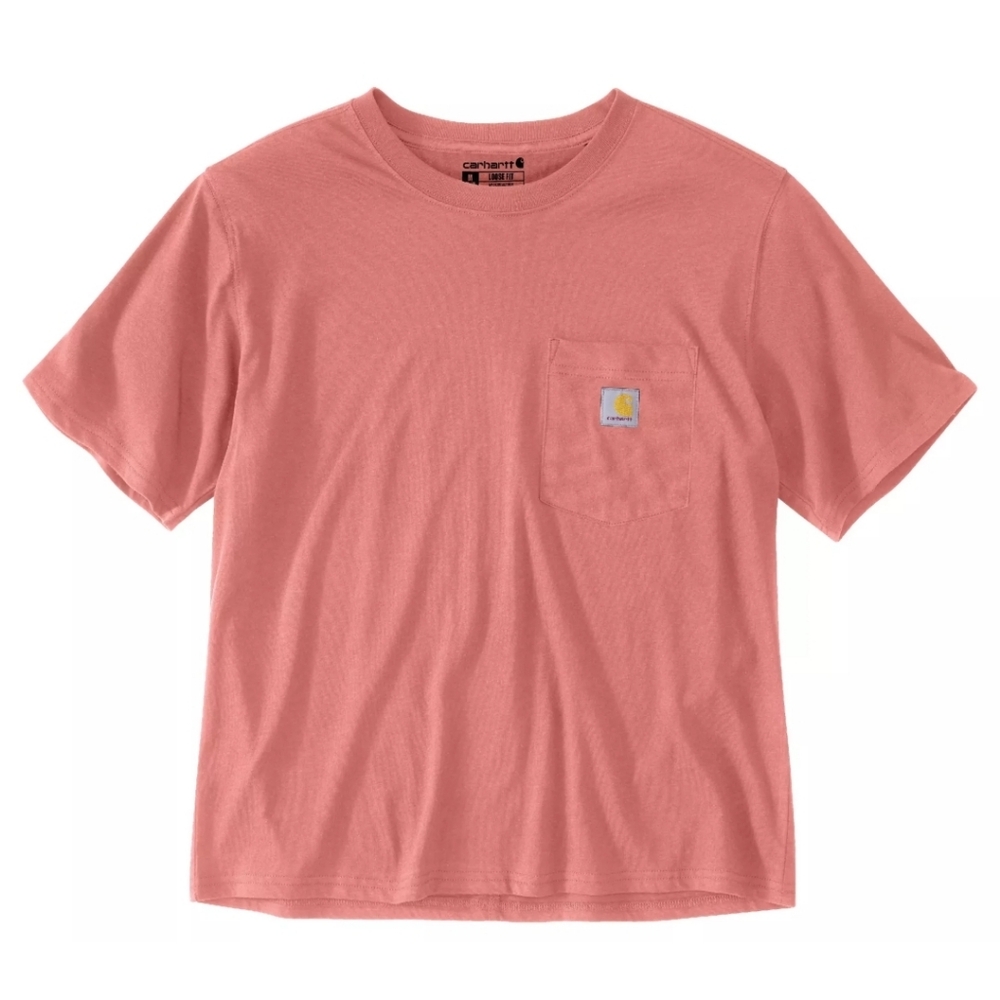 NWT Women's Carhartt Boxy Fit Short Sleeve Tee- Aged Coral Pocket Tee